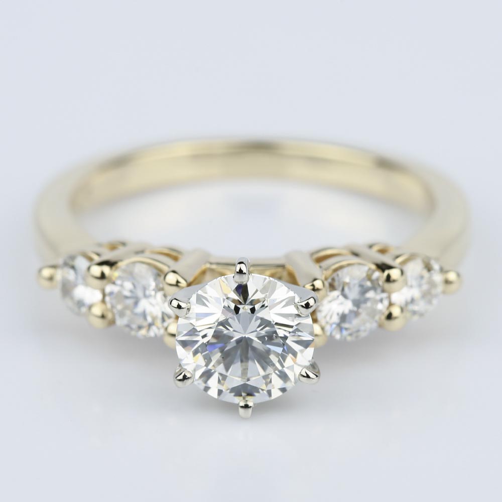 5 Stone Shared Prong Diamond Engagement Ring In Yellow Gold