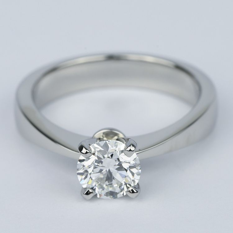 Flat Taper Solitaire Round Diamond Engagement Ring (0.96 ct.)
