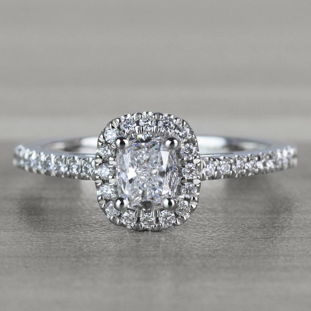 Floating Halo Cushion Cut Diamond Engagement Ring