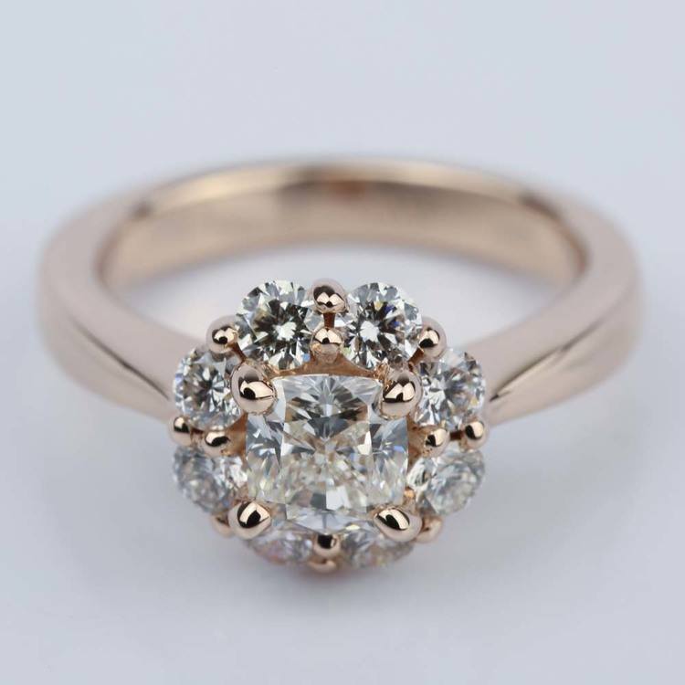 Floral Halo Engagement Ring with Cushion Diamond (0.70 ct.)