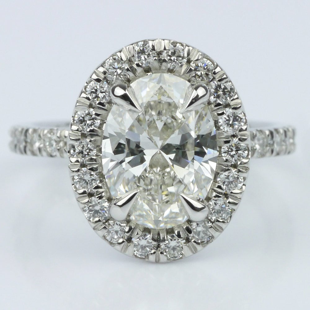 French Cut Pave Halo Ring with Claw Prongs (1.70 ct.)