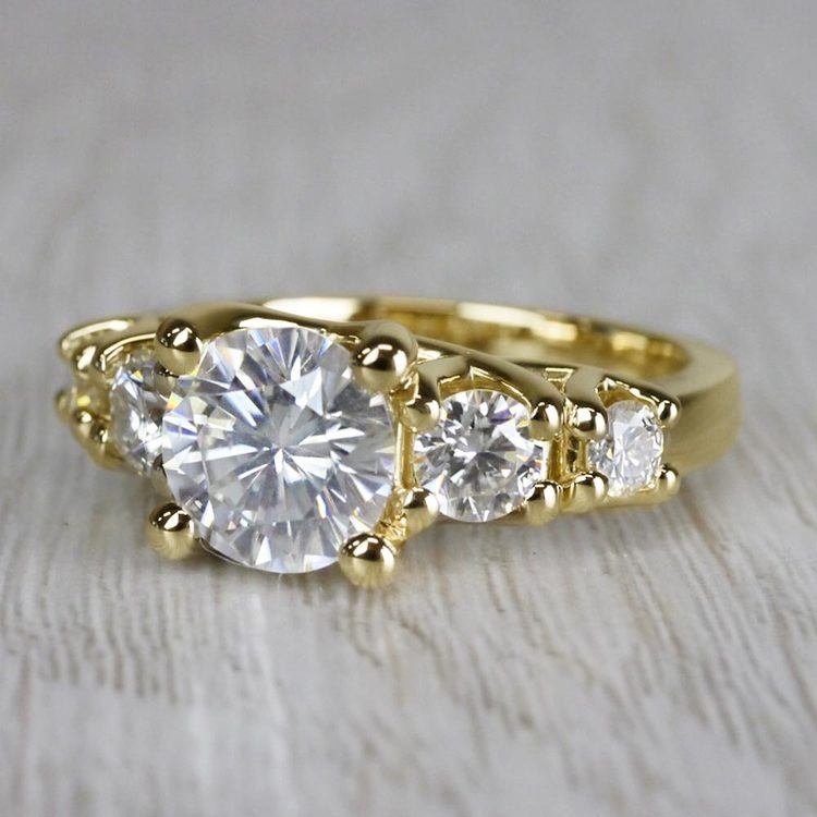 Glamorous Five Stone Moissanite Diamond Engagement Ring