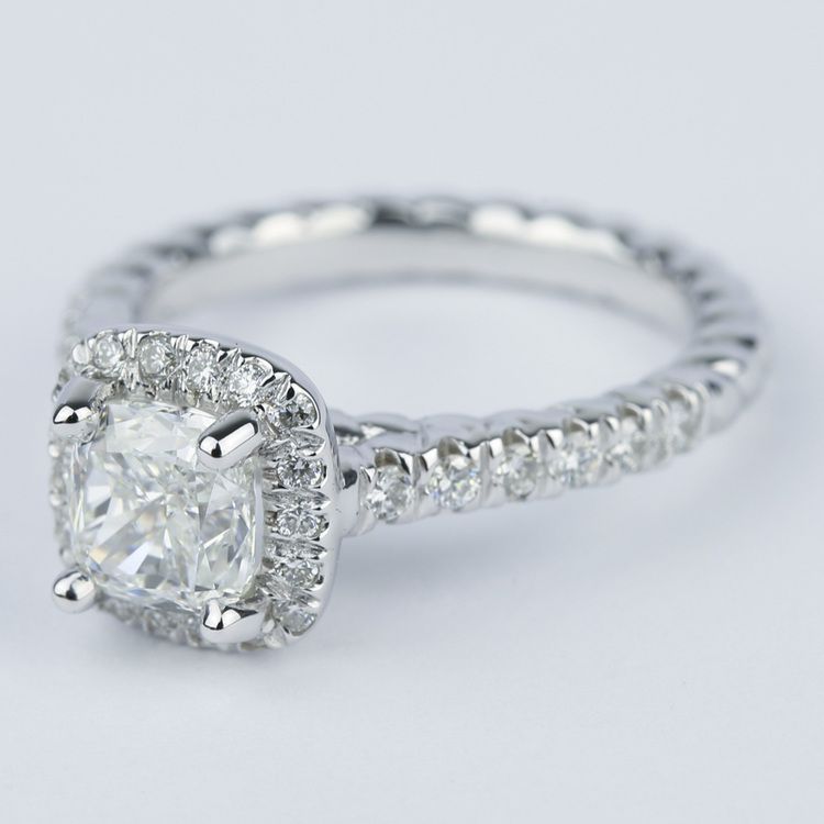 Twisted Rope Cushion Diamond Halo Engagement Ring