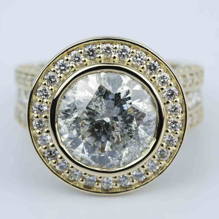 6 Carat Round Halo Bezel Engagement Ring In Yellow Gold