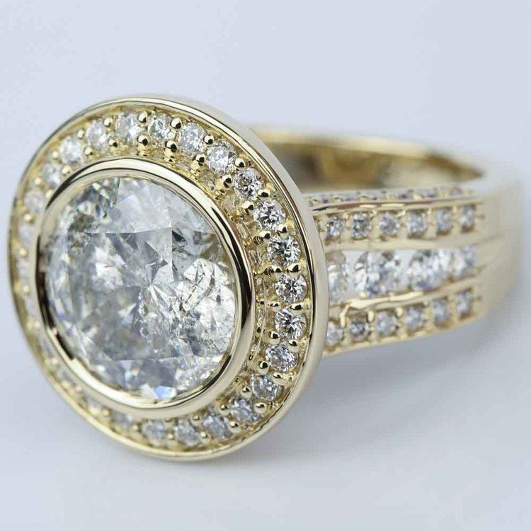 6 Carat Round Halo Bezel Engagement Ring In Yellow Gold