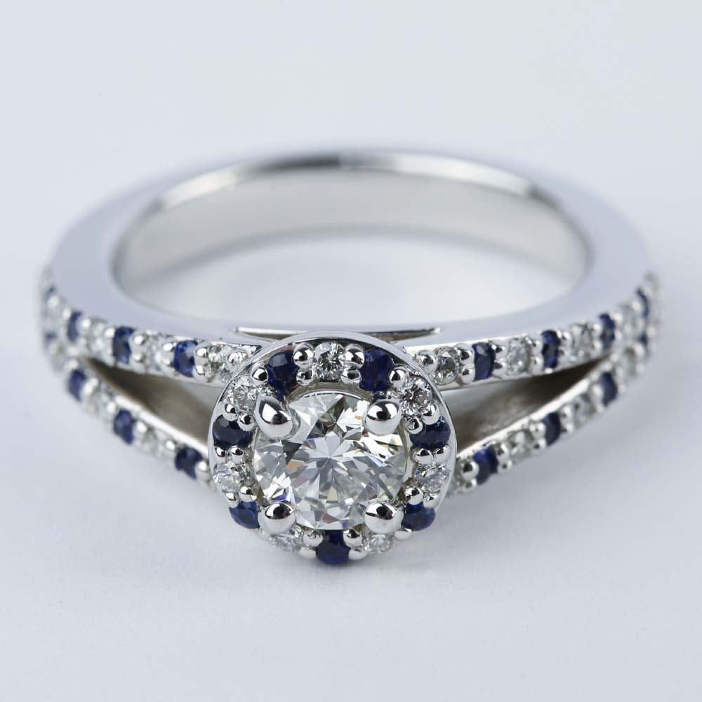 Split Shank Diamond & Sapphire Engagement Ring (0.50 ct.)