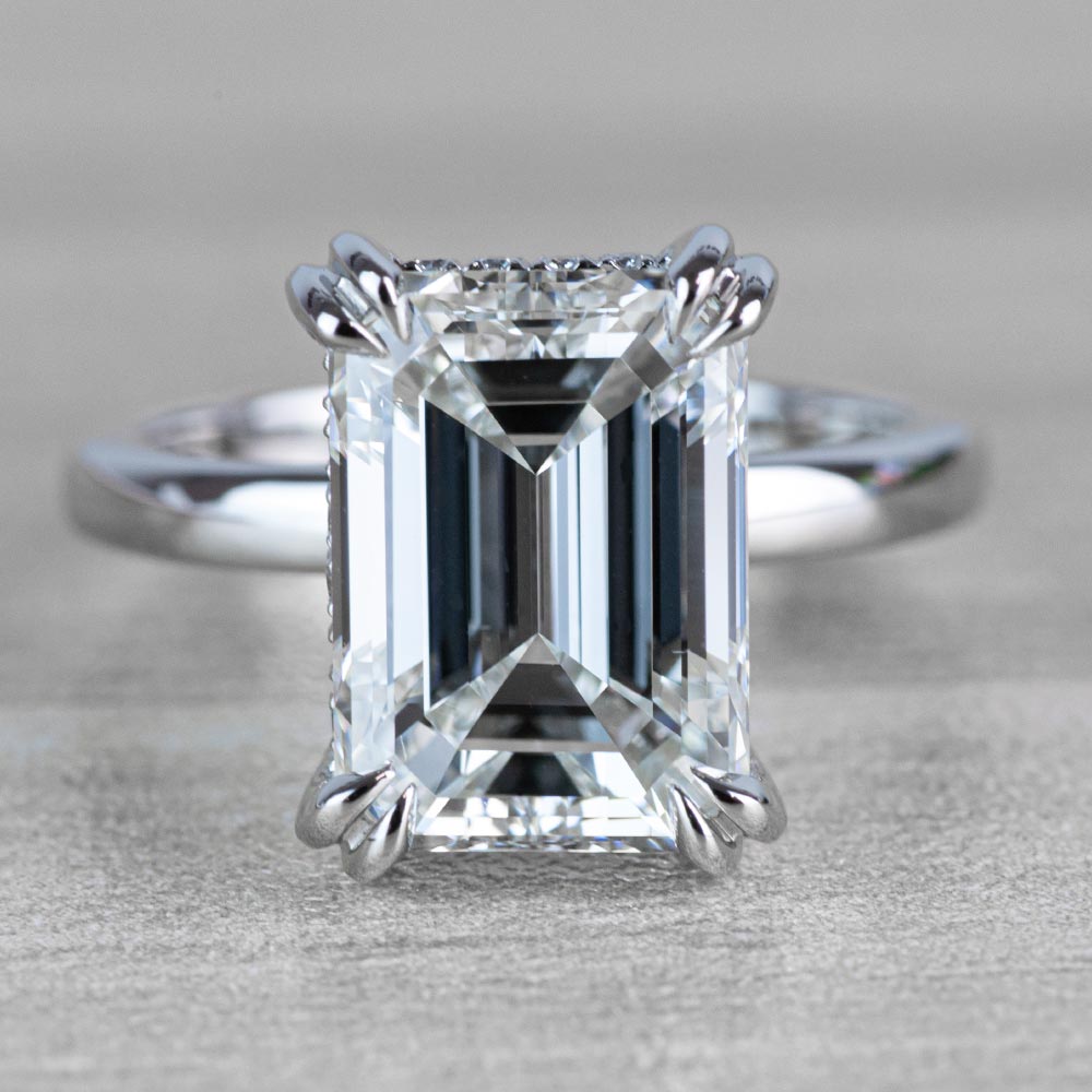 Hidden Halo 5 Carat Emerald Cut Diamond Ring in Platinum