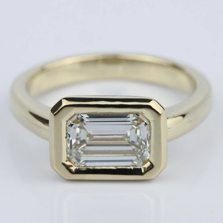 Horizontal Bezel Emerald Diamond Engagement Ring (1.51 ct.)