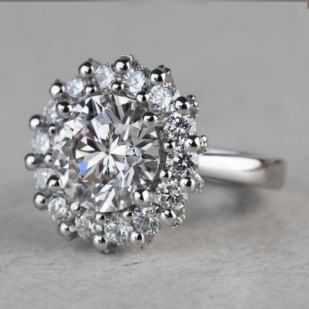 Luxurious 3.42 Carat Diamond Floral Halo Ring