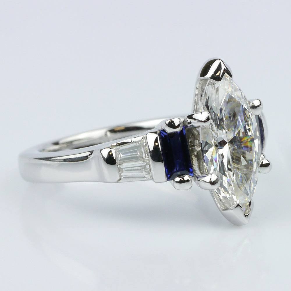 Marquise Diamond And Sapphire Ring In White Gold