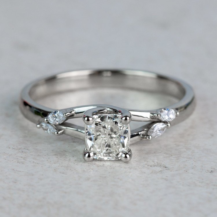 New! Cushion Diamond Leaf Inspired Engagement Ring