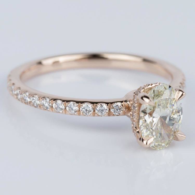 Oval Engagement Ring with Hidden Diamond Halo in Rose Gold