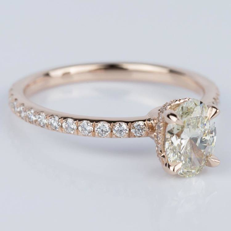 Oval Engagement Ring With Hidden Diamond Halo In Rose Gold 9033