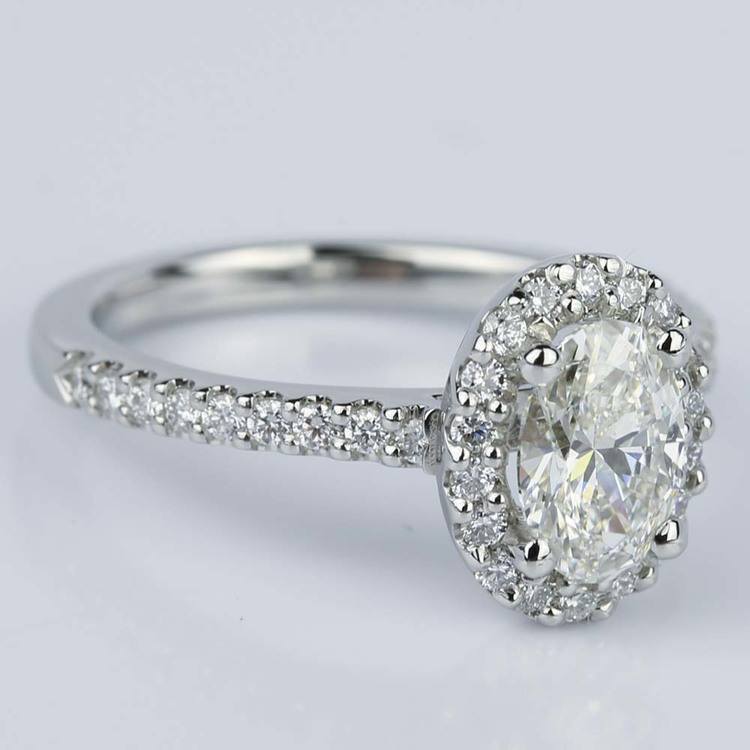 Oval Diamond Halo Engagement Ring In Platinum