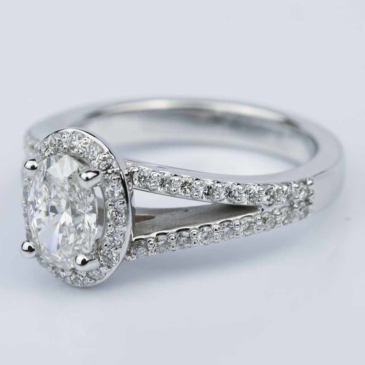 Oval Diamond Halo Engagement Ring In White Gold (1.05 Ct.)