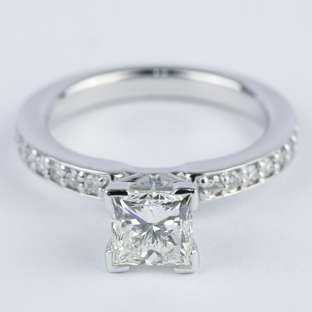 0.95 Carat Princess Diamond with Pave-Set Engagement Ring