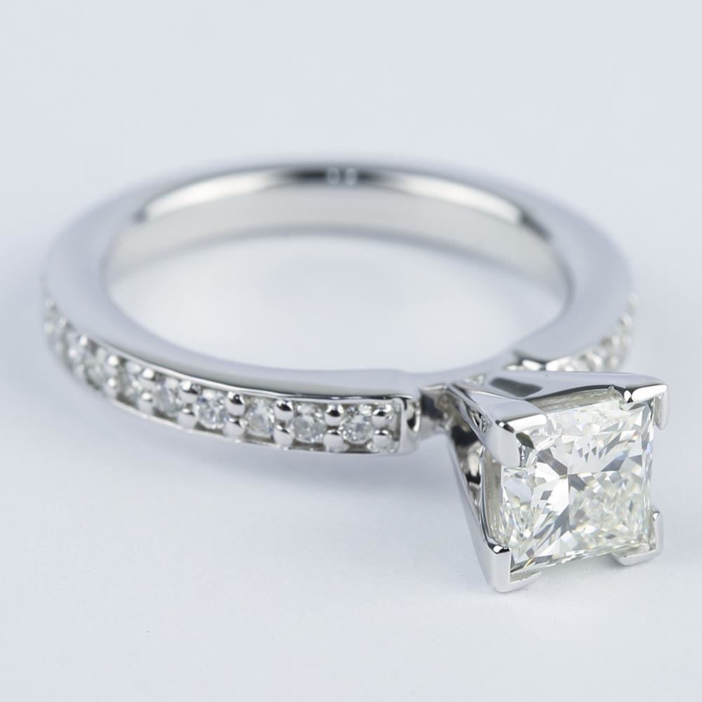 0.95 Carat Princess Diamond with Pave-Set Engagement Ring