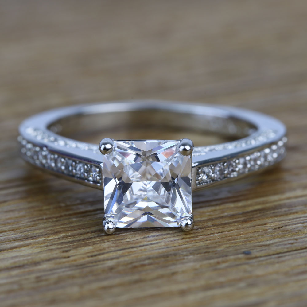 Pave Cathedral 0.80 Carat Princess Diamond Engagement Ring