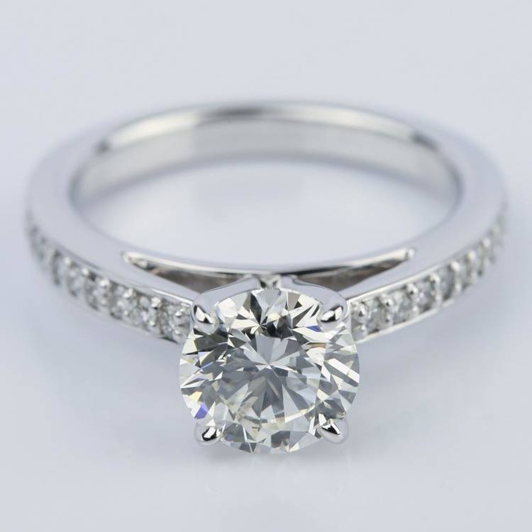 Pave Cathedral Round Cut Diamond Engagement Ring (1.31 ct.)