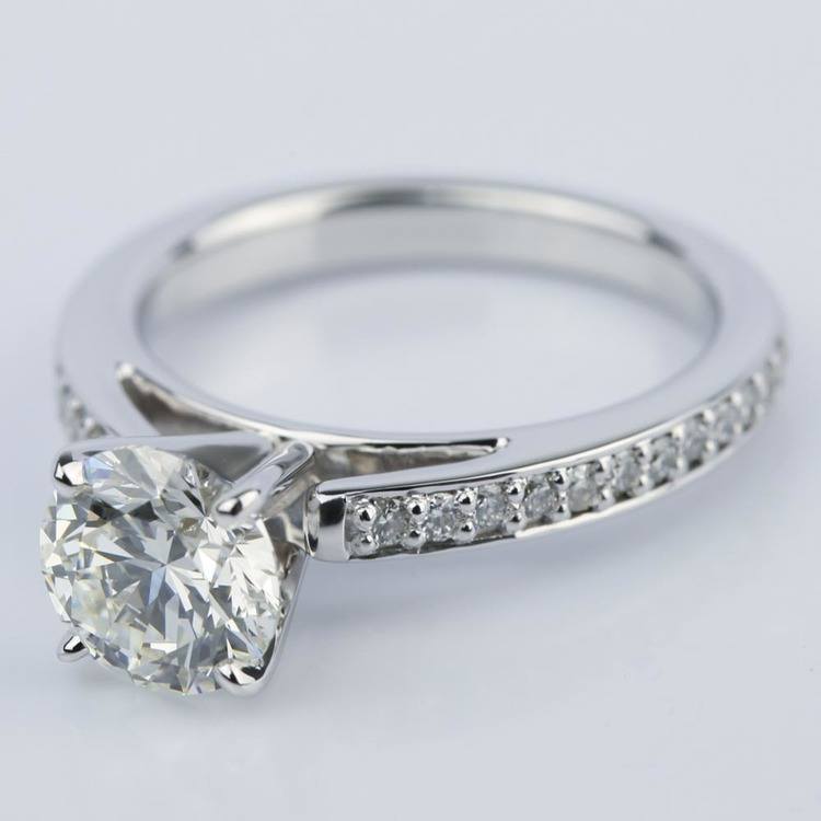 Pave Cathedral Round Cut Diamond Engagement Ring (1.31 ct.)