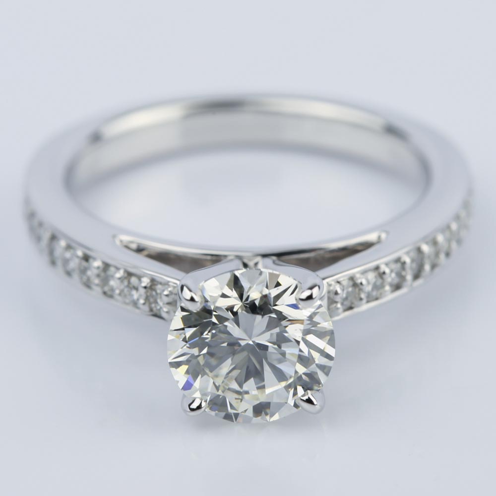 Pave Cathedral Engagement Ring In 14k White Gold