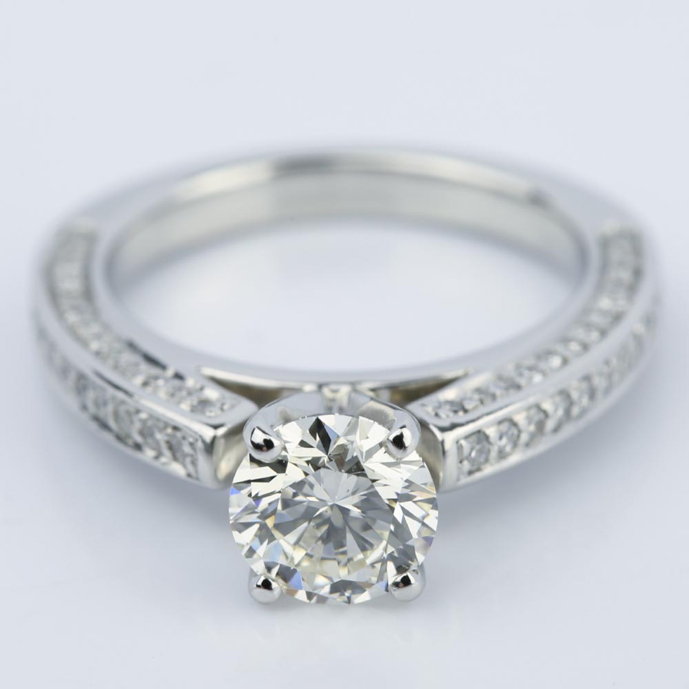 3 Sided Pave Diamond Engagement Ring In Platinum