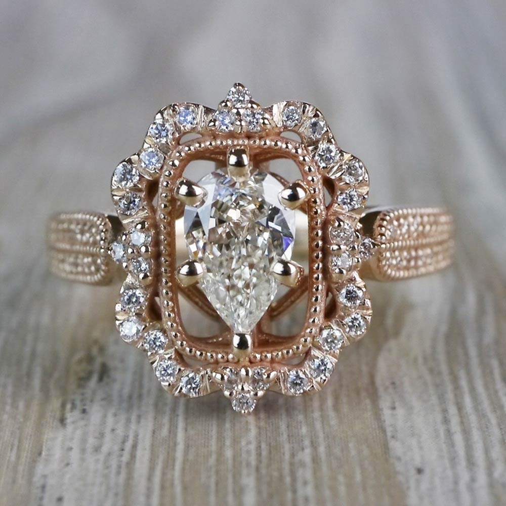 Pear Cut Diamond Custom Halo Antique Engagement Ring
