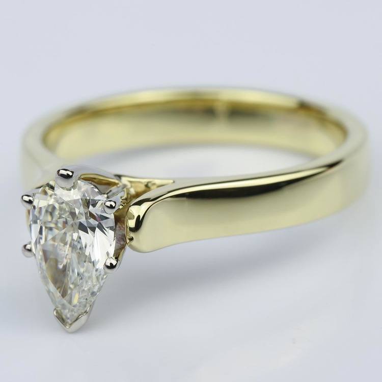 Pear Shaped Gold Contour Solitaire Engagement Ring (0.90 ct.)