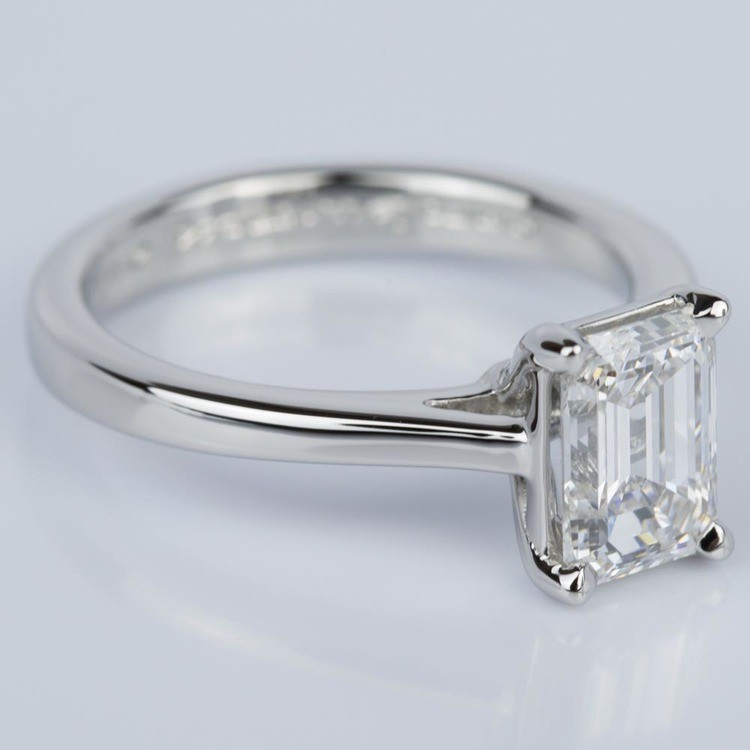 Petite Cathedral Solitaire Emerald Diamond Engagement Ring in Platinum ...