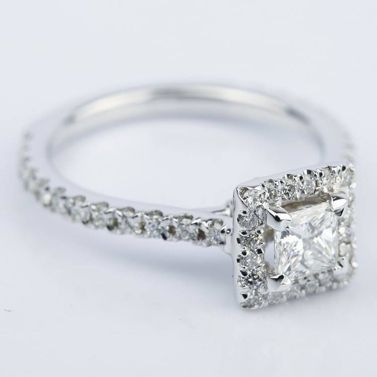 Princess Cut Halo Diamond Engagement Ring In 14K White Gold