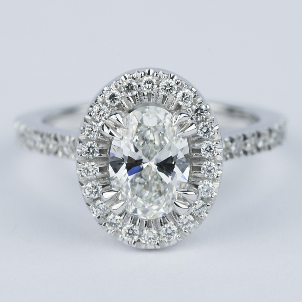 Petite Halo 1.02 Carat Oval Diamond Engagement Ring