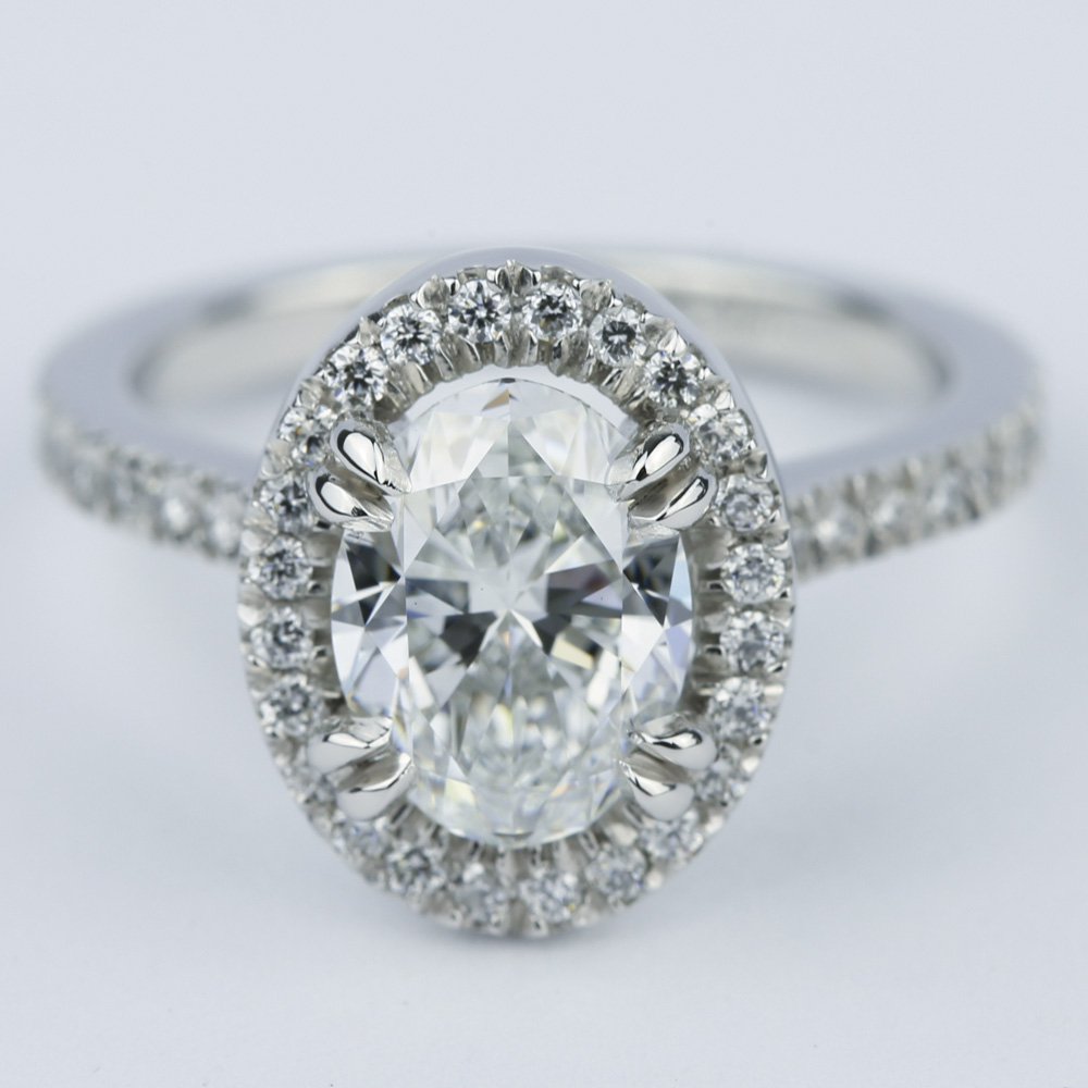 Petite Halo Engagement Ring with Oval Diamond (1.94 ct.)