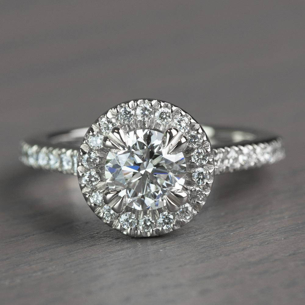 Petite Halo Round 0.82 Carat Diamond Engagement Ring