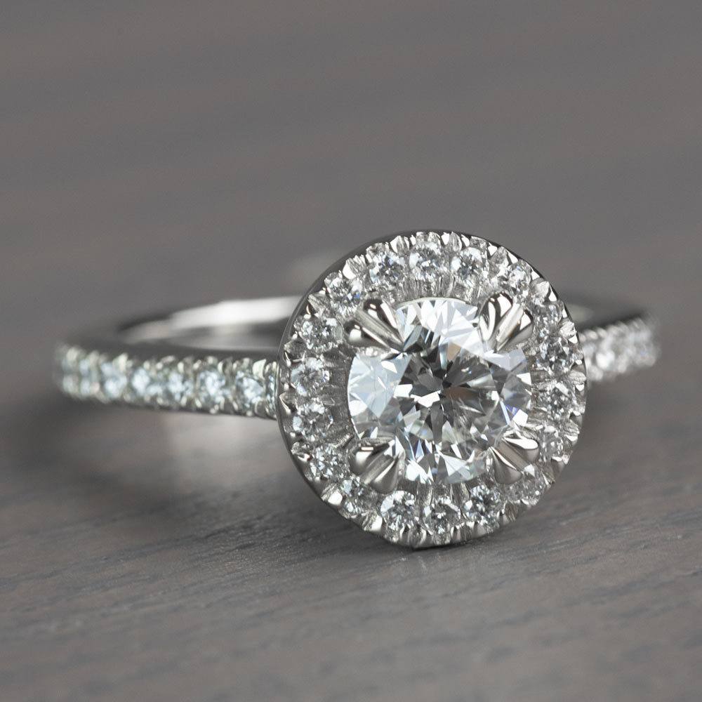 Petite Halo Round 0.82 Carat Diamond Engagement Ring