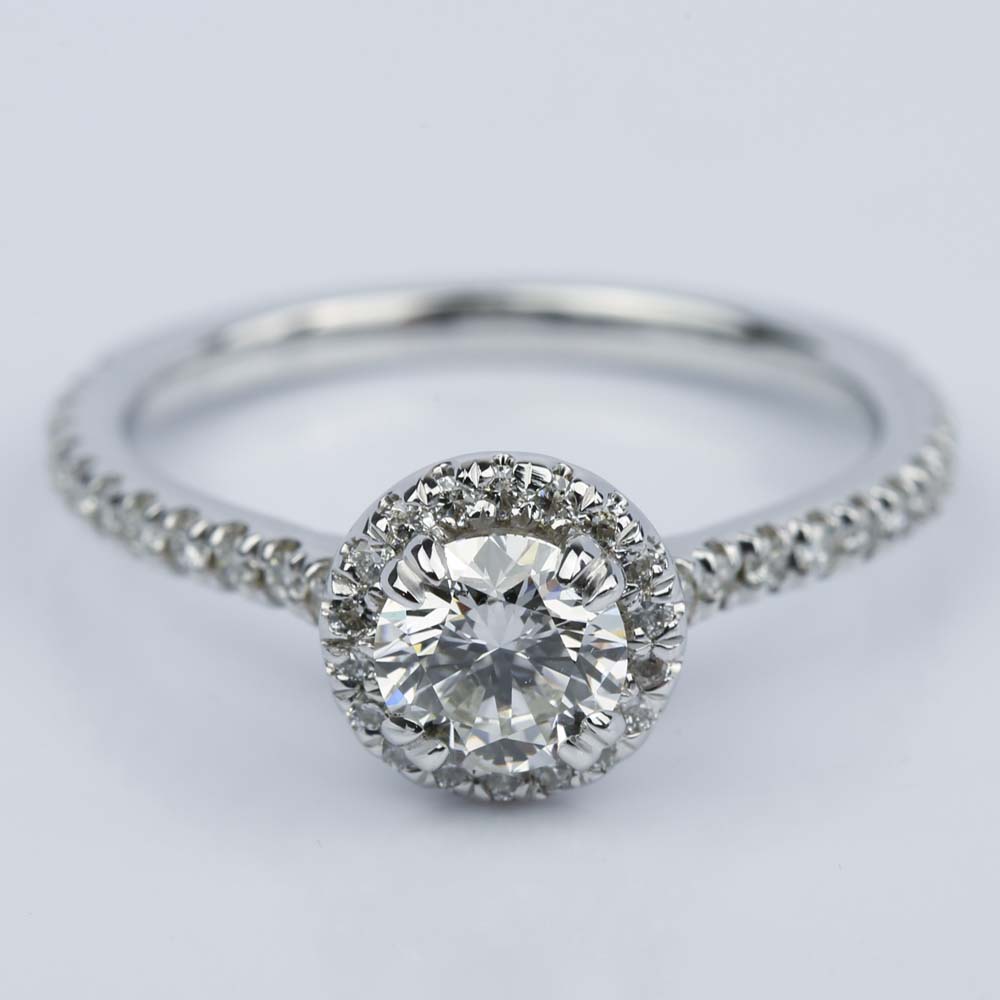 Petite Halo Round Diamond Engagement Ring in White Gold (0.81 ct.)