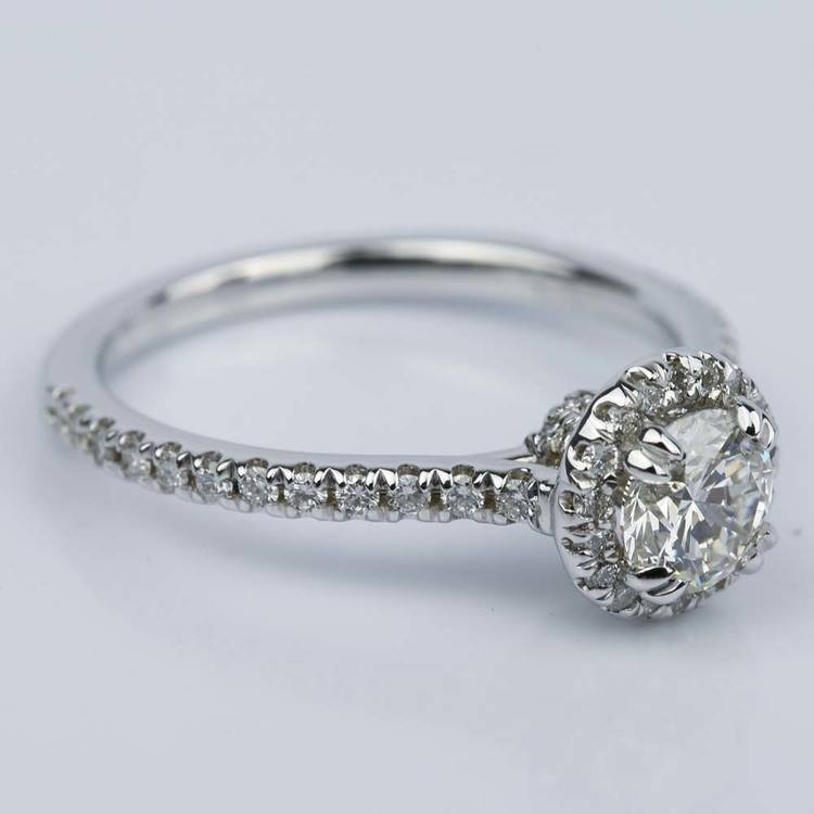 Petite Halo Round Diamond Engagement Ring in White Gold (0.81 ct.)