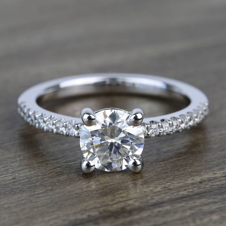 Petite Pave 0.85 Carat Round Diamond Engagement Ring