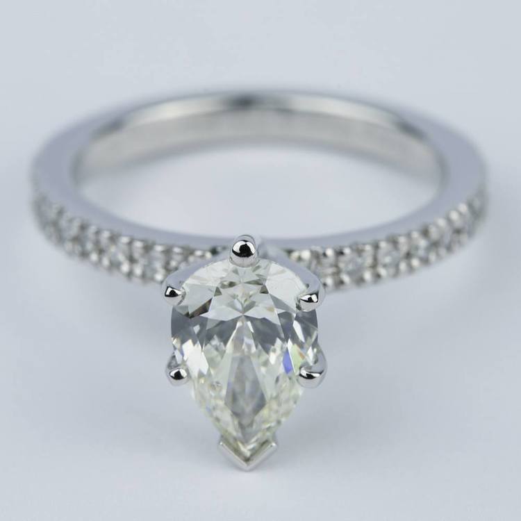 Petite Pave Pear Diamond Engagement Ring (1.20 ct.)