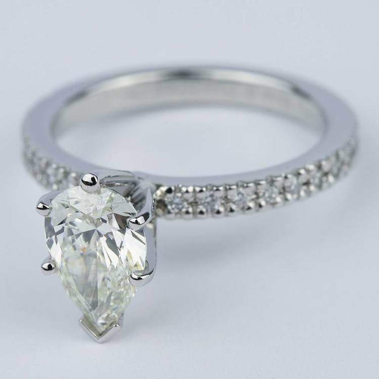 Petite Pave Pear Diamond Engagement Ring (1.20 ct.)