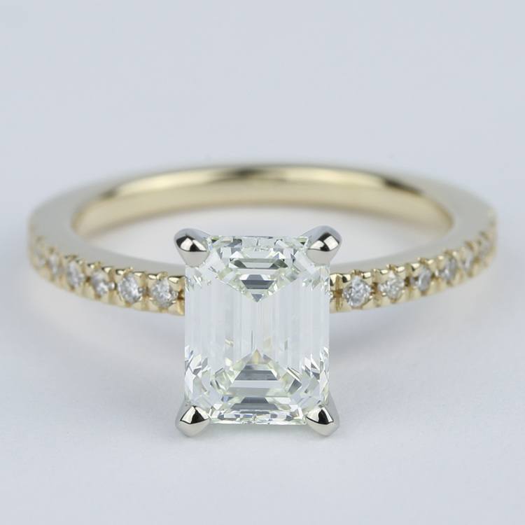 Petite Pave Emerald Cut Diamond Engagement Ring (1.72 Carat)