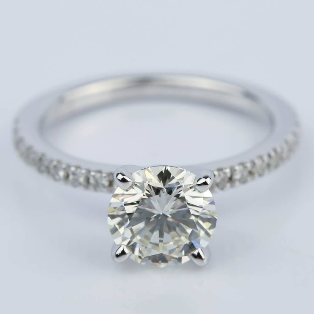Petite Pave Round Engagement Ring In 18K White Gold