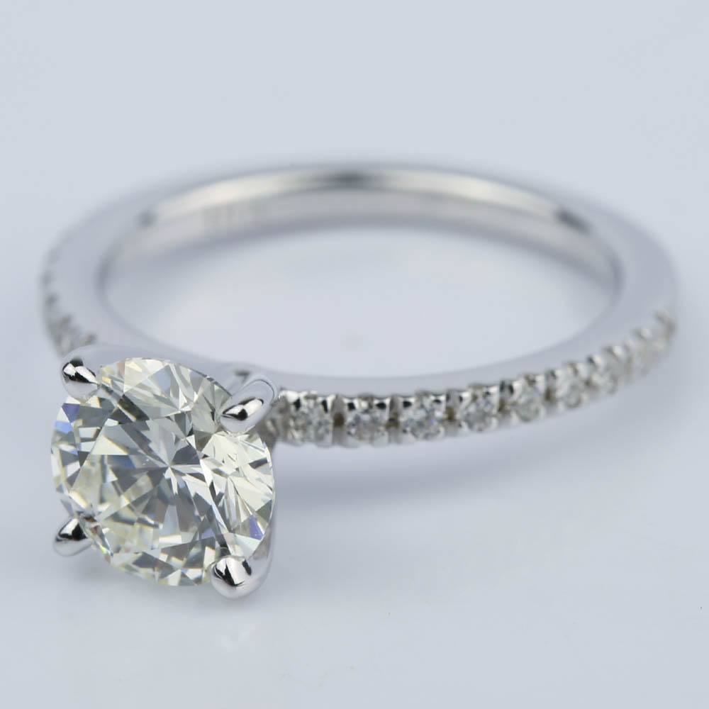 Petite Pave Round Engagement Ring In 18K White Gold
