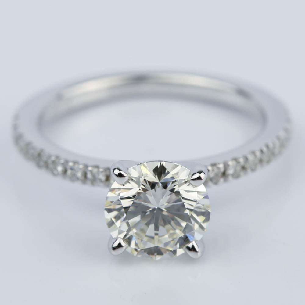 Petite Pave Round Engagement Ring In 18k White Gold