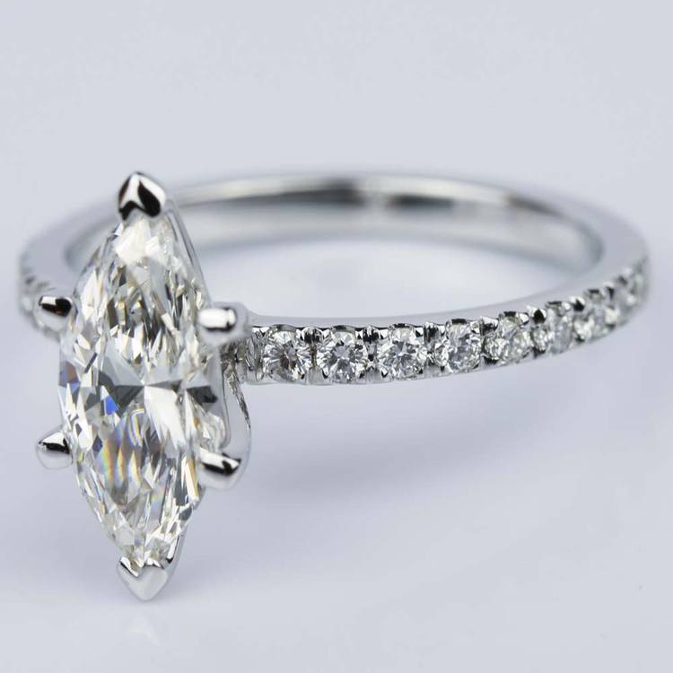 Petite Pave Marquise Diamond Engagement Ring in White Gold (1.30 ct.)