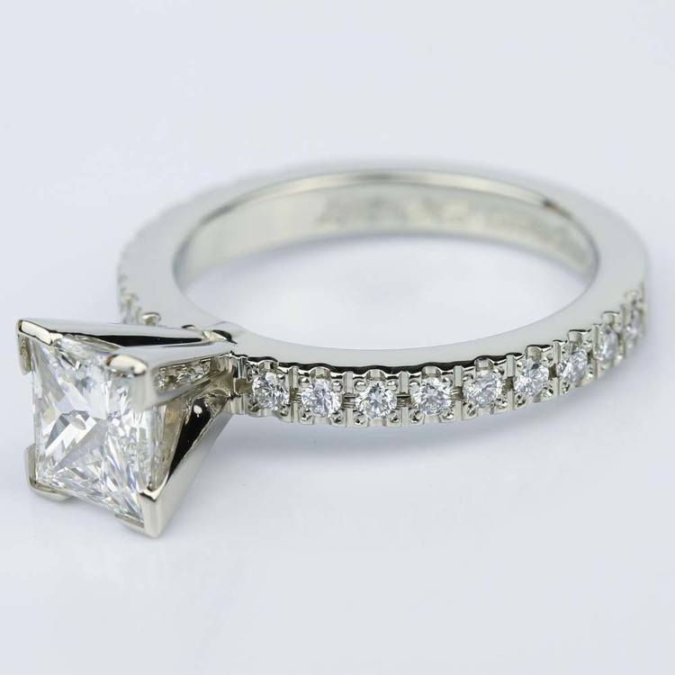 Petite Pave Princess Cut Diamond Engagement Ring in White Gold (1.21 ct.)