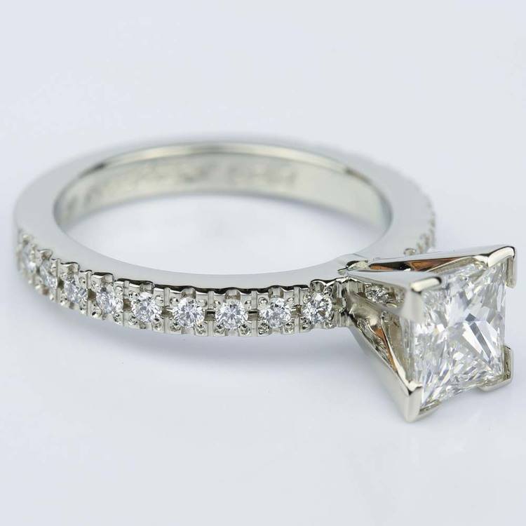 Petite Pave Princess Cut Diamond Engagement Ring in White Gold (1.21 ct.)