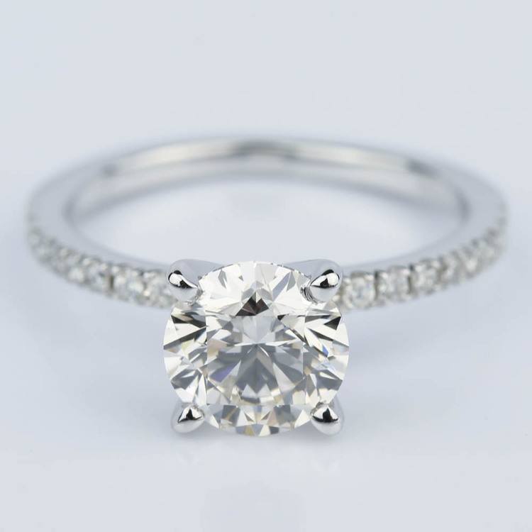 Petite Pave Round Diamond Engagement Ring in White Gold (1.50 ct.)