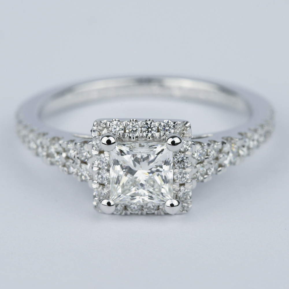 Split Shank Halo Princess Diamond Engagement Ring (1 Carat)