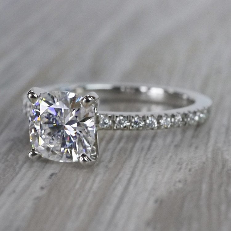Pretty Pave Cushion Moissanite Diamond Engagement Ring