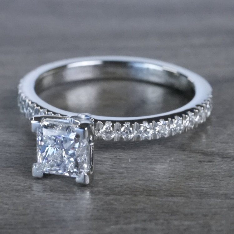 Pretty Petite Pave Princess Cut Diamond Engagement Ring